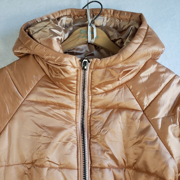 MinkPink Hooded Puffer Jacket Women XS Full Zip Long Sleeve Pockets Gold - Picture 4 of 15